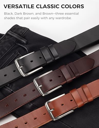 Men's Genuine Leather Belt - 1.5 Inch Casual & Work Belt with Metal Buckle - color: Black, size: M (Fit Waist 30-32)