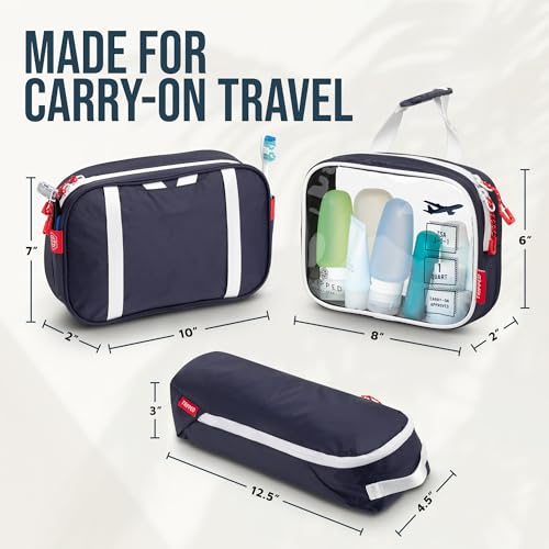 TRIPPED Travel Gear 3-Piece Travel Toiletry Bag Set | Includes Hanging Toiletry Bag, 311 TSA Liquid Bag, and Accessory Organizer Pouch with Lightweight Ripstop Construction - color: Navy