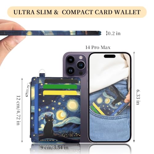 Hancynir Black Cat Slim Wallet Women Credit Card Holder, RFID Small Cute - color: Black Cat Starry Night