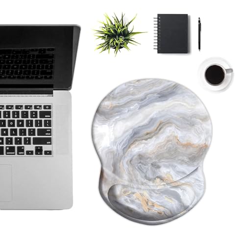 Ergonomic Mouse Pad with Support - Comfortable Wrist Rest, Non-Slip PU Base for Home Office, Studying, Gaming (Gray White Marbling) - color: Gray White Marbling