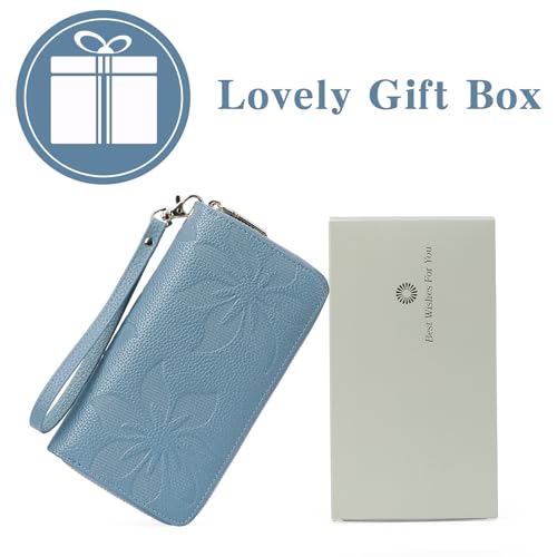 GOIACII Women's Wallet RFID Blocking Leather Wristlet - color: A16 Blue