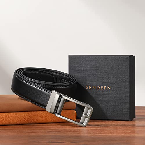 SENDEFN Men's Leather Dress Casual Belt 1 3/8" Automatic Adjustable Click Buckle Belts with Gift Box - color: A-black-71yg, size: 42" to 50" Waist Adjustable