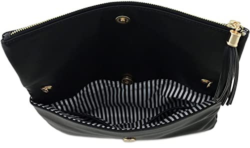 Solene Envelope Clutch Bags for Women Foldover Crossbody Tassel Wallet with Chain Strap, Elegant Evening Purse - color: 1-coffee-lp