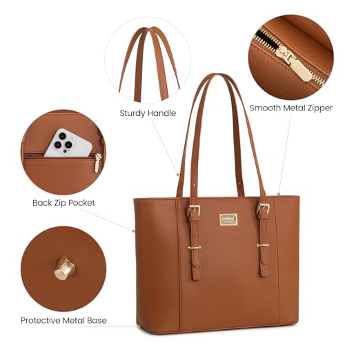 Laptop Bag for Women Large Office Handbags Briefcase Fits Up to 15.6 inch (Updated Version)-Brown - color: Brown, size: 15.6-Inch