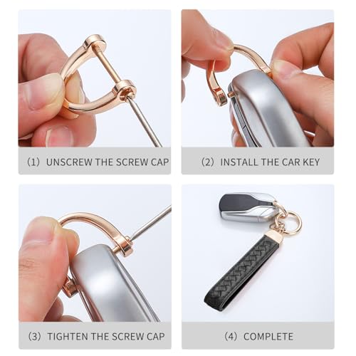 Hamdecro Genuine Leather Car Keychain, Handmade Knit Sheepskin Key chains for Women, Universal Key Fob Holder with 360 Degree Rotatable, Anti-Lost D-Ring, 2 Keyrings and 1 Screwdriver, Black - color: Wristlet, Black