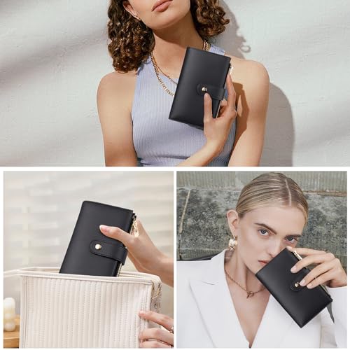 yiijay Wallet Women RFID Blocking Leather Trifold Clutch Wallet Credit Card Holder Ladies Travel Wallet Purse with Passport/Pen Holder - color: 1Black
