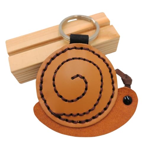 Genuine Leather Keychain, Animal Keyring, Bag Purse Charm Pendant Gifts Handmade, Cute Key Holder, Pets Lover Accessories - color: Snail Light Brown