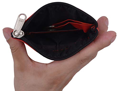 MARSHAL Genuine Leather Coin Change Purse With Front ID Window & Key Ring - color: Red
