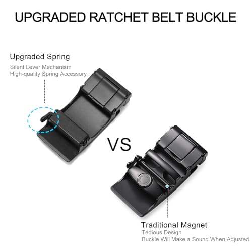 SENDEFN Men's Leather Belt - Automatic Ratchet Slide Buckle, Easy Trim-to-Fit Function, Packaged with Gift Box - color: Black