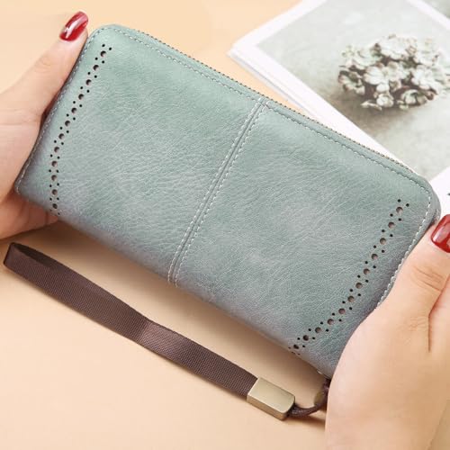Womens Wallet RFID Blocking Zip Around Ladies Clutch Wristlet Long Purse Large Capacity Card Holder - color: Light Brown