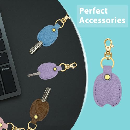Leather Car Key Cover | for Broken Key, Key Sleeve, Key Loop Replacement, Key Fob Protector Keychain - color: Purple