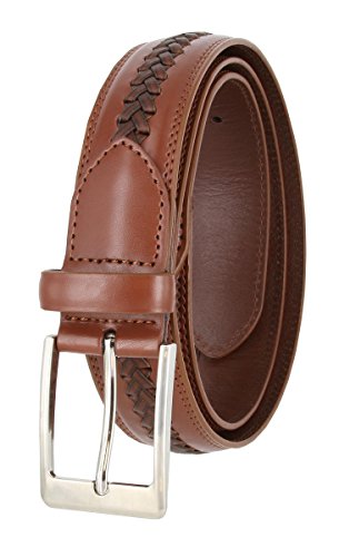 Men's Crossweave Braided Woven Laced Leather Dress Casual Belt 1-3/8" = 35mm wide - color: Tan, size: 38
