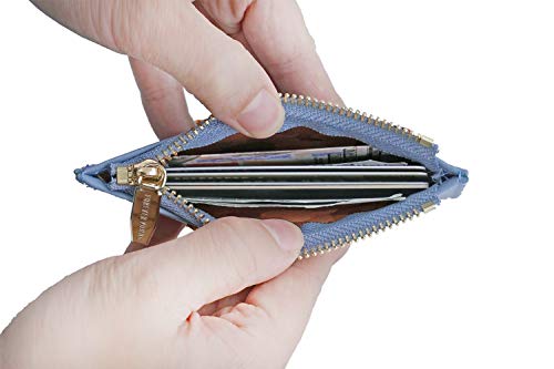 Small Wallets for Women Slim Leather Card Case Holder Wallet Coin Change Purse with Keychain - color: Dark Blue