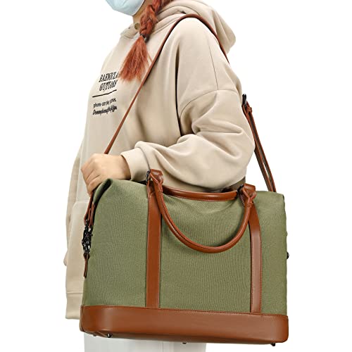 Bluboon Travel Tote Bags with Zipper Ladies Canvas Bag Weekender Overnight Bag for Women Carry on Duffel Bag Trolley Sleeve - color: Dark Green