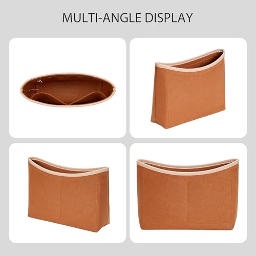 Purse Organizer Insert for Coach Brooklyn 28 Shoulder Bag, Honey | Brooklyn 28 Bag Insert, Leather Edge, Lightweight Felt Fabric, 4 Compartments Storage, Zipper Pocket, Tote Handbag Dividers - color: Honey