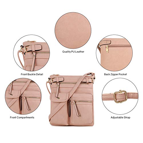 SG SUGU Katie Lightweight Medium Crossbody Bag Shoulder Bag with Multi Pocket for Women - color: Blush