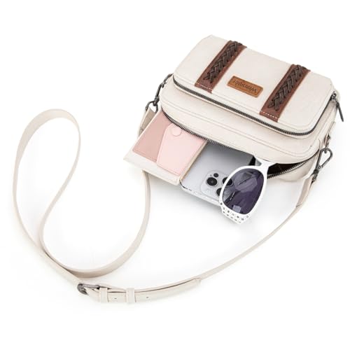 Wrangler Crossbody Bag for Women Shoulder Purse Small Multi Pocket Crossover Bag with Adjustable Strap - color: Off-white