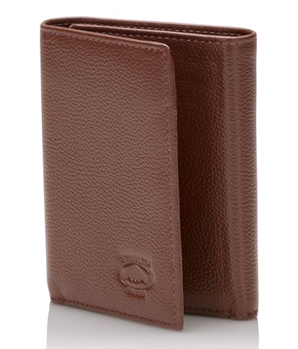 Stealth Mode Trifold Wallet - RFID Blocking Wallet with Flip ID Holder - Leather Case for Money, Credit Cards - Mens Organizer, Divided Billfold, Identity Protection - Men's Gifts (Brown Pebble) - color: Brown Pebble