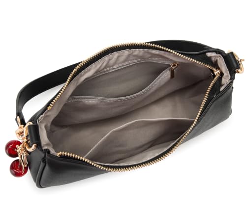 Dreubea Women's Leather Minimalist Crossbody Top Handle Underarm Shoulder Bag with Charm - color: Beet