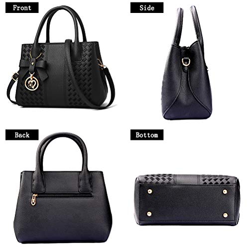 Purses and Handbags for Women Fashion Ladies PU Leather Top Handle Satchel Shoulder Tote Bags - color: Black