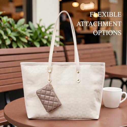 Quilted Faux Leather Coin Purse with Keychain - Small Coin Pouch Key Pouch Small Card Holder Keychain Wallet Change Purse for Women and Men (Khaki) - color: Khaki