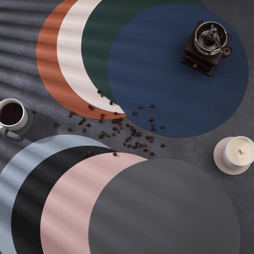 Myir JUN 15 Inches Round Placemats Set of 6 Faux Leather Place Mats | Waterproof Heat Resistant Placemats and Coasters Dual Sided Non-Slip Stain Table Mats for Dining Table, Gray & Sage green - color: Gray & Sage Green, size: Set of 6