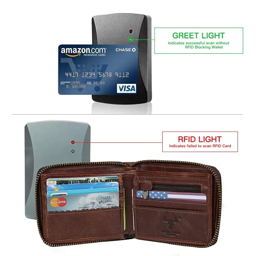 Zipper Wallet Men RFID Blocking Leather Bifold Wallets For Men - Flap ID Window Zip Coin Pocket Mens Zipper Wallets - Big Capacity Credit Card Travel Wallet (Brown) - color: Brown