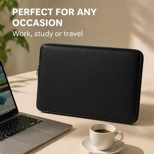 RAINYEAR 13.3 Inch Laptop Sleeve Soft PU Leather Protective Case, Black | Waterproof Padded Soft Lining Zipper Cover Carrying Bag Compatible with 13.3 inch Notebook Computer Chromebook - color: Black, size: 13"-13.3"