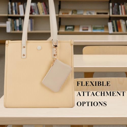 Full Grain Leather Coin Purse with Key Chain - Small Change Purse Keychain Card Holder Keychain Pouch Small Keychain Wallet for Women and Men (Creamy-white), LA-2312 - color: Creamy-white, Regular Size