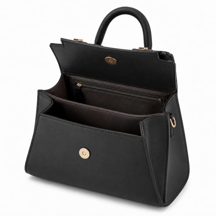 Gallery Tote Bag - Large PU Leather Shoulder Handbag for Women, Elegant Work Bag & Travel Purse with Zipper Closure - color: Black