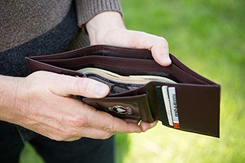 Stealth Mode Trifold Leather Wallet Men RFID Blocking 11 Cards 3 ID Windows - color: Brown
