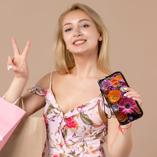 Bloom Garden Wristlet Wallet for Women, RFID Blocking Phone Wallet, Large Capacity Zip Around Clutch, Fits iPhone 15 Pro Max, Travel Organizer Purse - color: Bloom Garden
