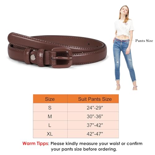 WHIPPY Women Skinny Leather Belt Thin Waist Jeans Belt for Pants in Pin Buckle Belt - color: Coffee, size: Suit Pants 37"-42"