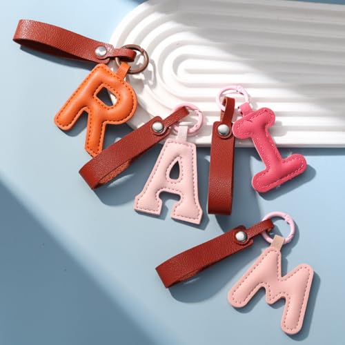 Cute PU Initial Letter Keychain Soft Alphabet Bag Charm Key Ring with Strap for Women Personalized Gift - color: D