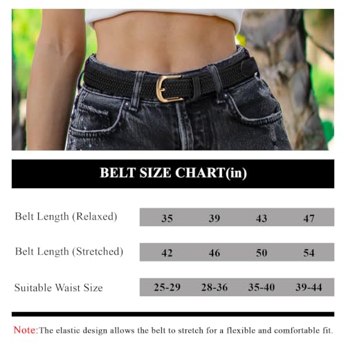 2 Pack Braided Belt for Women, Elastic Woven Stretch Belt | 2 pack woven elastic women's belts with gold & silver buckle, 1" wide - color: 2p. Black+s-coffee, size: waist size 25-29"
