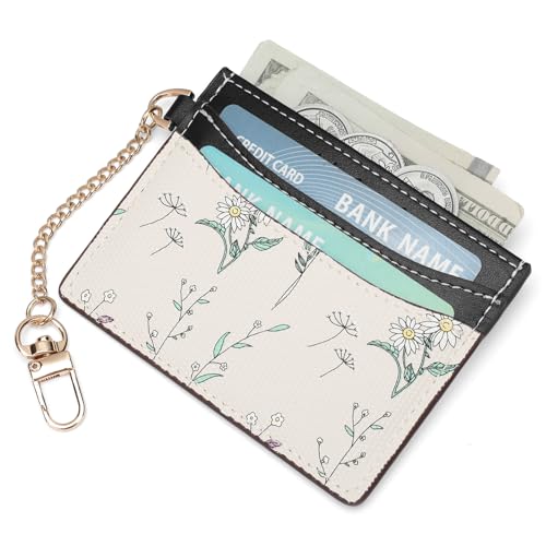 SENDEFN Slim Credit Card Holder for Women Flower Front Pocket Wallet Case with Keychain - color: 3-Black