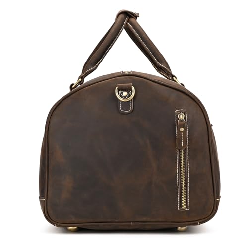 Full Grain Leather Duffel Bags for Men and Women Travel Overnight Weekend Leather Bags Sports Gym Duffel - color: 9801 Dark Brown