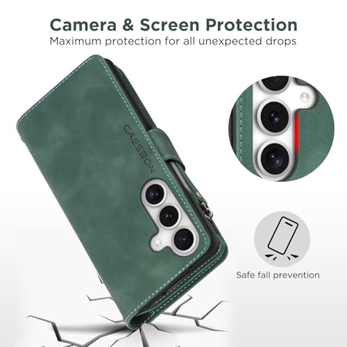 for Samsung Galaxy S24-FE-Wallet Case: with RFID Blocking Card Slots (6 Cards) | Soft PU Leather Magnetic Snap Zipper Pocket | Crossbody Wrist Strap Protective Phone Cover - Green - color: Green, size: Galaxy S24 FE(6.7‘’)