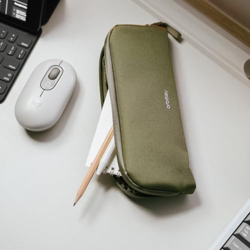 Orbitkey Pencil Case - Olive | Spacious Storage | Internal Divider | Mesh Organization Pockets | Water-Resistant Fabric - color: Olive