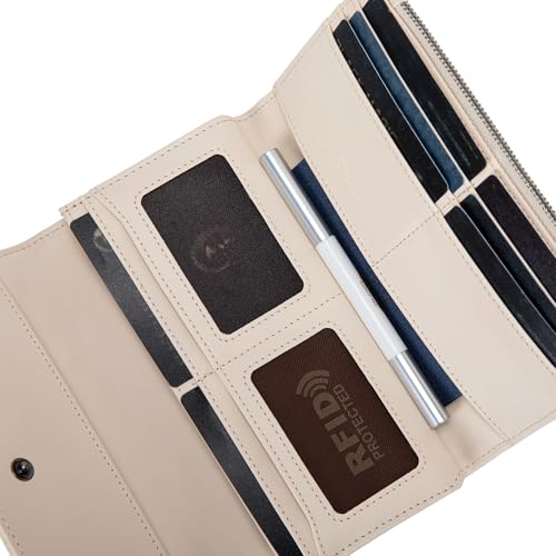 Montana West Women's Wallets Trifold Credit Card Phone Wallets Large Capacity Wristlet Wallet for Ladies Female with ID Window Phone Pocket and Zipper Coin Purse - color: Beige