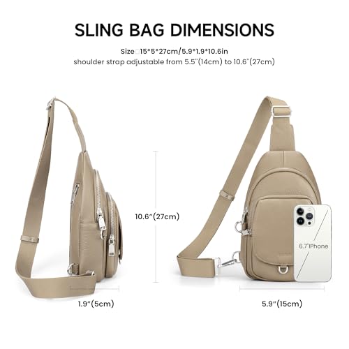 befen Anti Theft Genuine Leather Sling Bag for Women RFID Small Crossbody Bag Chest Bag Leather Fanny Packs for Travel - color: Taupe