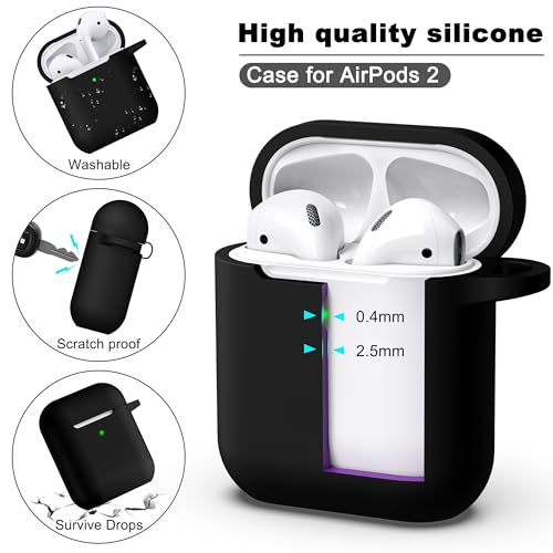 R-fun for AirPods 2nd/1st Case Silicone Cover, Black - color: Black