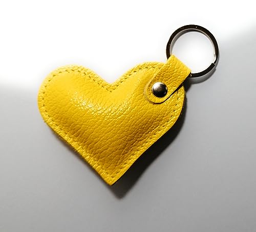 Leather Heart Keychain Bag Charm Key Fob Car Accessories for Women Gift - color: Yellow