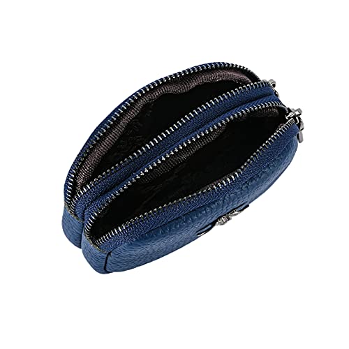 Genuine Leather Coin Purse for Women Small Double Zipper Wallet Mini Change Pouch with Bee Charm for Cash Cards Keys Cute Compact Organizer (Royal Blue) - color: Royal Blue