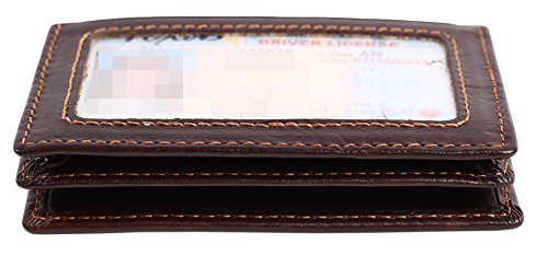 Easyoulife RFID Mens Slim Front Pocket Wallet Genuine Leather Bifold ID/Credit Card Holder - color: Coffee