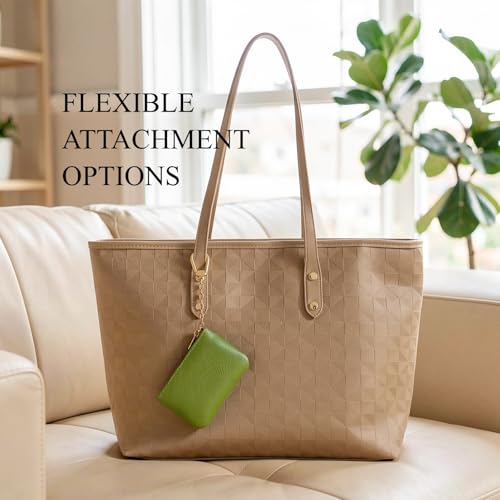 Full Grain Leather Coin Purse with Key Chain - Small Change Purse Keychain Card Holder Keychain Pouch Small Keychain Wallet for Women and Men (Grass Green) - color: Grass Green, Regular Size