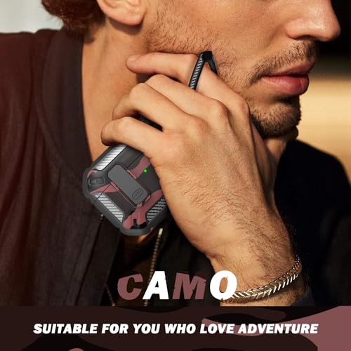 for AirPods Pro 2 Case Carbon Fiber Series, Red | Compatible with Apple AirPods Pro 2nd/1st Generation Case with Lock Cleaner Kit & Carabiner - color: CF-Red Camo, size: AirPods Pro 2 Case