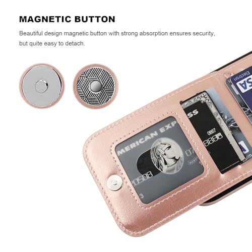 KIHUWEY for iPhone 17 Pro Wallet Case Card Holder Kickstand, Rose Gold - color: Rose Gold