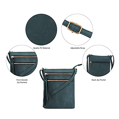 DELUXITY Crossbody Purse Bag Shoulder Bag Multi Pocket Zipper Purse - color: Dark Teal