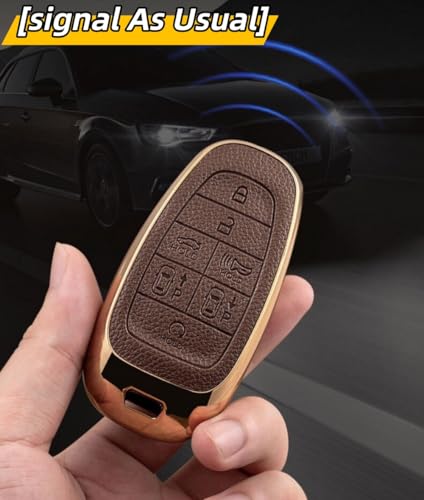 Key Fob Cover for Hyundai Sonata Santa Fe Nexo Tucson 2022-2024 | Upper Leather + Soft TPU Car Key Case Shell with Keychain (5 Buttons, Black) - color: 5 Button/Black